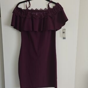 BCX Magenta Lace-Trim Dress